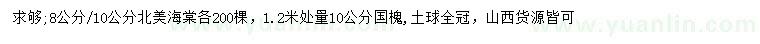 求购8、10公分北美海棠、1.2米量10公分国槐