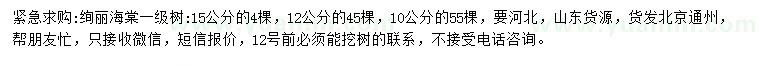 求购10、12、15公分绚丽海棠