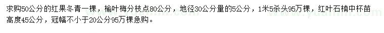 求购红果冬青、榆叶梅、红叶石楠