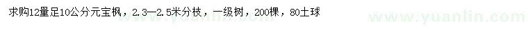 求购12量10公分元宝枫