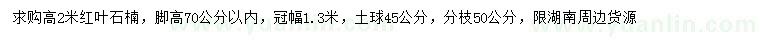 求购高2米红叶石楠