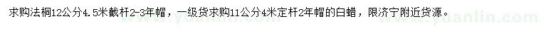 求购12公分法桐、11公分白蜡