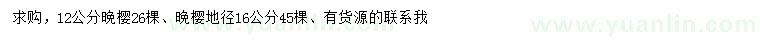 求购地径12、16公分晚樱