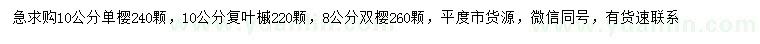 求购单樱、复叶槭、双樱