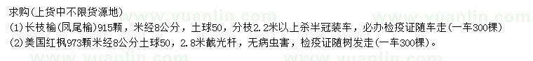 求购米径8公分长枝榆、美国红枫