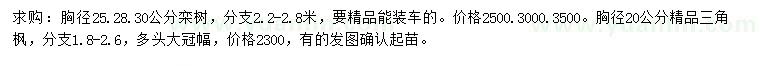 求购胸径25、28、30公分栾树、胸径20公分三角枫