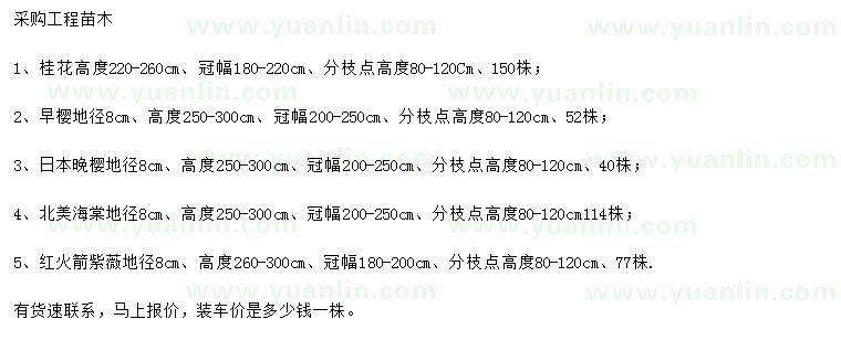 求购桂花、早樱、日本晚樱等