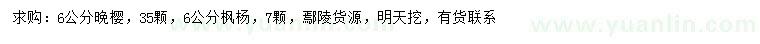 求购6公分晚樱、枫杨