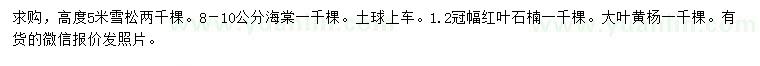 求购雪松、海棠、红叶石楠等