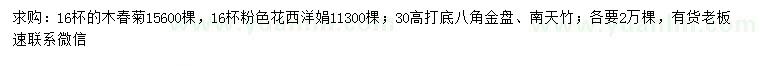 求购木春菊、西洋鹃、八角金盘等