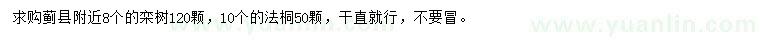 求购8公分栾树、10公分法桐