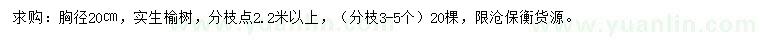 求购胸径20公分榆树