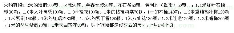 求购海桐、火棘、金森女贞等