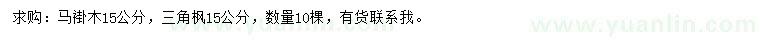 求购15公分马褂木、三角枫