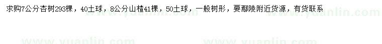 求购7公分杏树、8公分山楂