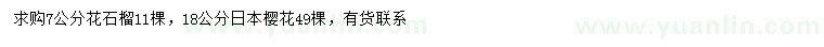 求购7公分花石榴、12公分日本樱花