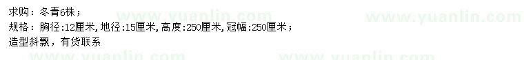 求购胸径12公分冬青