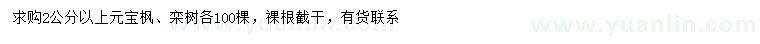 求购2公分以上元宝枫、栾树