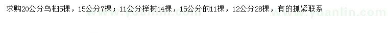 求购15、20公分乌桕、11、12、15公分榉树