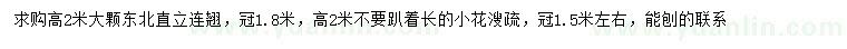 求购高2米直立连翘、冠幅1.5米左右小花溲疏