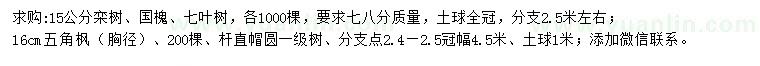 求购栾树、国槐、七叶树等