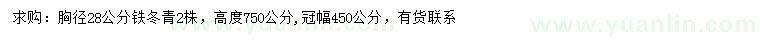 求购胸径28公分铁冬青