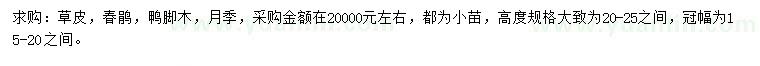 求购春鹃、鸭脚木、月季等