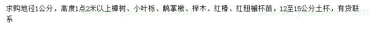 求购樟树、小叶栎、鹅掌楸等