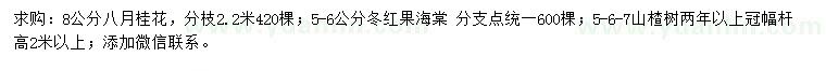 求购八月桂、冬红果海棠、山楂树