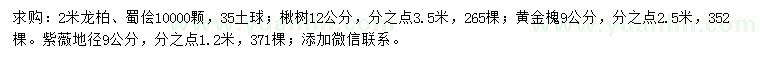 求购龙柏、蜀桧、楸树等