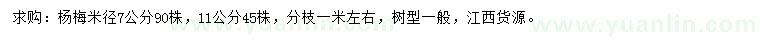 求购米径7、11公分杨梅