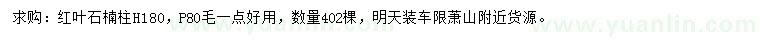 求购高180公分红叶石楠柱