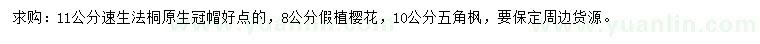 求购速生法桐、樱花、五角枫