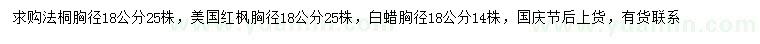 求购法桐、美国红枫、白蜡