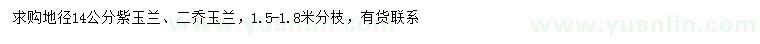 求购地径14公分紫玉兰、二乔玉兰