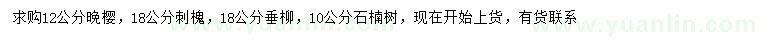 求购晚樱、刺槐、垂柳等