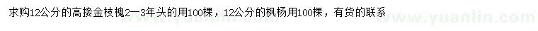 求购12公分高接金枝槐、枫杨