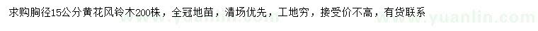 求购胸径15公分黄花风铃木