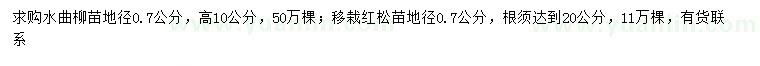 求购地径0.7公分水曲柳、红松