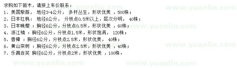 求购美国紫薇、日本红枫、日本晚樱等