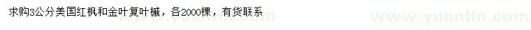 求购3公分美国红枫、金叶复叶槭