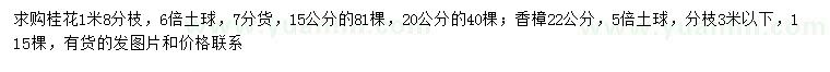 求购15、20公分桂花、22公分香樟