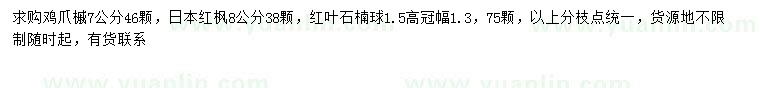 求购鸡爪槭、日本红枫、红叶石楠球