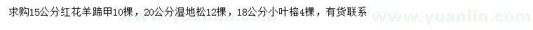 求购红花羊蹄甲、湿地松、小叶榕