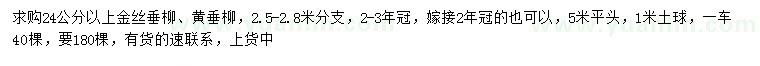 求购24公分以上金丝垂柳、黄垂柳