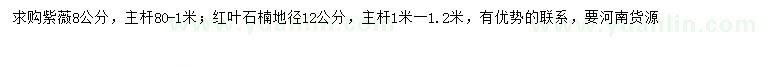 求购8公分紫薇、地径12公分红叶石楠