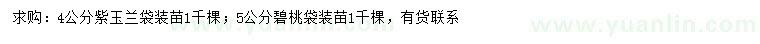 求购4公分紫玉兰、5公分碧桃