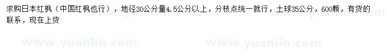 求购30量4.5公分以上日本红枫、中国红枫