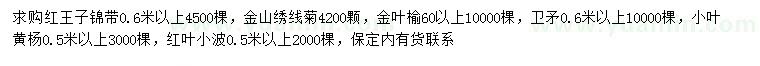 求购红王子锦带、金山绣线菊、金叶榆等