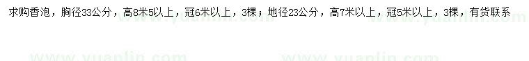 求购胸径33、地径23公分香泡